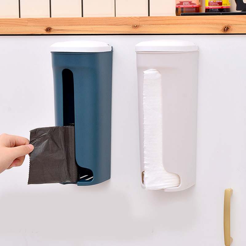 Tempat Penyimpanan Kantong Plastik Dinding Kotak Tissue Dengan Tutup Aksesoris Dapur Trash Bag Dispenser Grocery Hanging Organizer