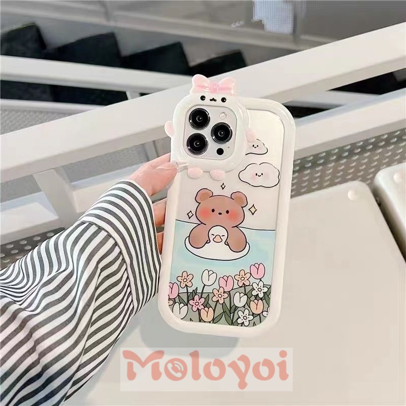 Soft Case Motif Kartun Beruang Berenang Untuk IPhone 7 8 14 Plus XR 11 13 12 14 Pro MAX 6 6S Plus X XS MAX SE 2020