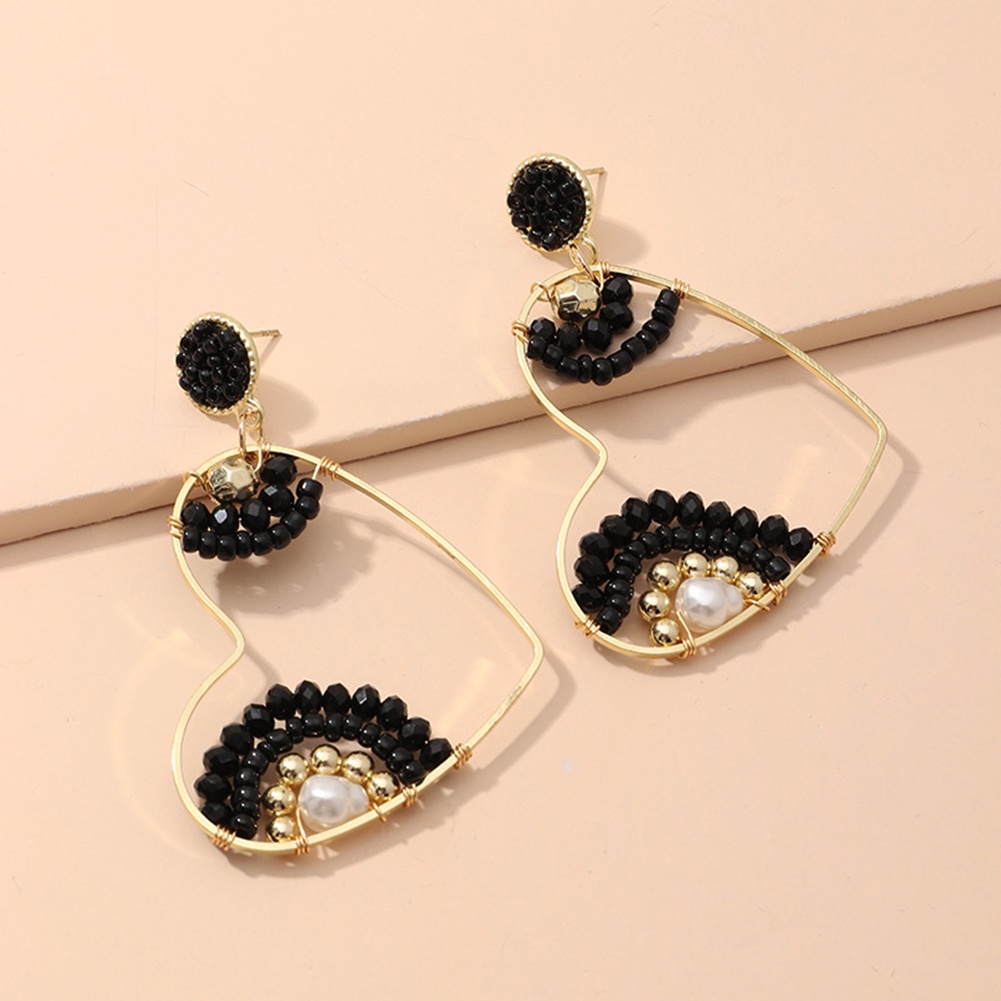 Hu Hu Hu Hu Hu Alat Bantu Pasang Kacamata♡ Anting Tusuk Gantung Wanita Desain Hati Hollow Hias Manikmanik Gaya Boho Untuk Pestaclub