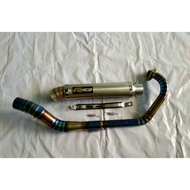KNALPOT RACING RCB CORONG JUMBO LEHER TWO TONE FULLCACING  BIRU PNP SATRIA FU SONIC 50 VIXION