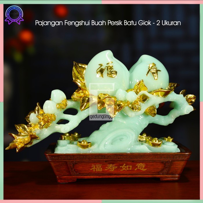 Pajangan Patung Hiasan Kado Hadiah Buah Bunga Persik Peach Batu Giok Blossom Pohon Tree Tanaman Bambu Rejeki Rezeki Hoki Benda Fengshui Fengsui Feng Shui Rejeki Rezeki Keberuntungan Uang Emas Mas Gold Resin Cina Rupang Tasbih Buddha Budha Statue Necklace