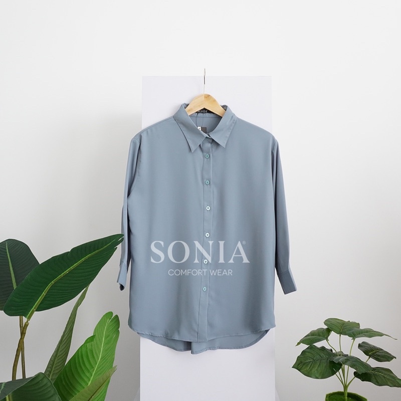 Bianca Top B2316 - SONIA / Kemeja Wanita Chiffon Premium Korea / Kemeja Wanita Sifon Lengan Panjang / Kemeja Wanita Premium / Basic sifon kemeja wanita BEST SELLER-Pastel Blue