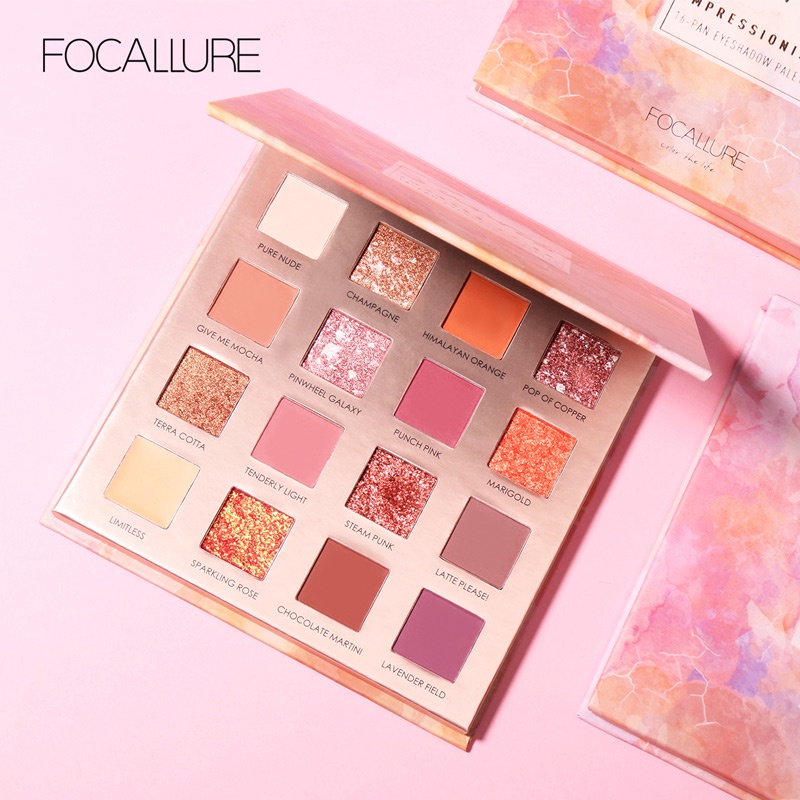 [ORI BPOM] FOCALLURE 16 Pan Glitter Eyeshadow Sunrise Palette The Impressionism -16 colors Palet #FA88