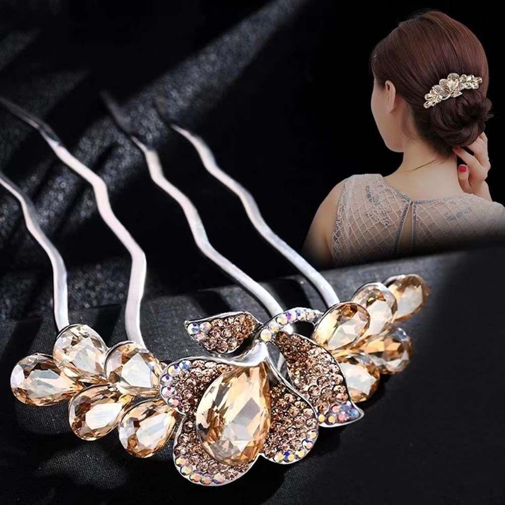 Needway Wanita Bridal Jepit Rambut Brides Hiasan Kepala Vintage Rambut Klip Bunga Untuk Perempuan Berlian Imitasi Tulip Hair Stick