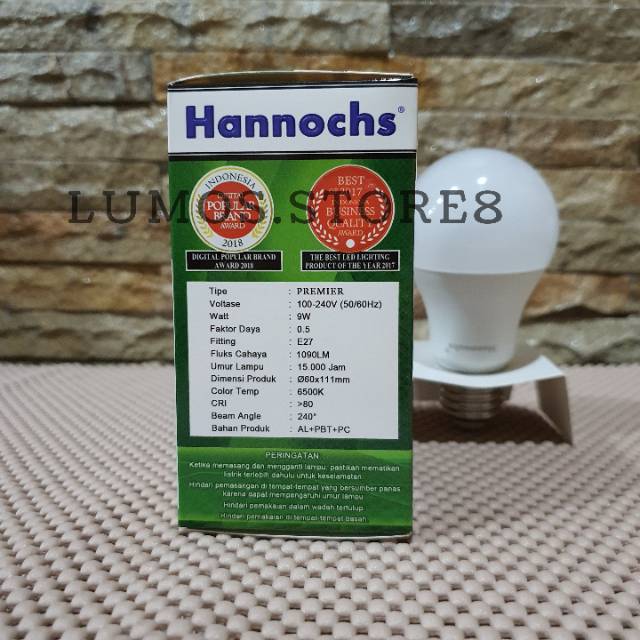 Lampu LED Hannochs 9 Watt Premier ( Cahaya Putih / Kuning)