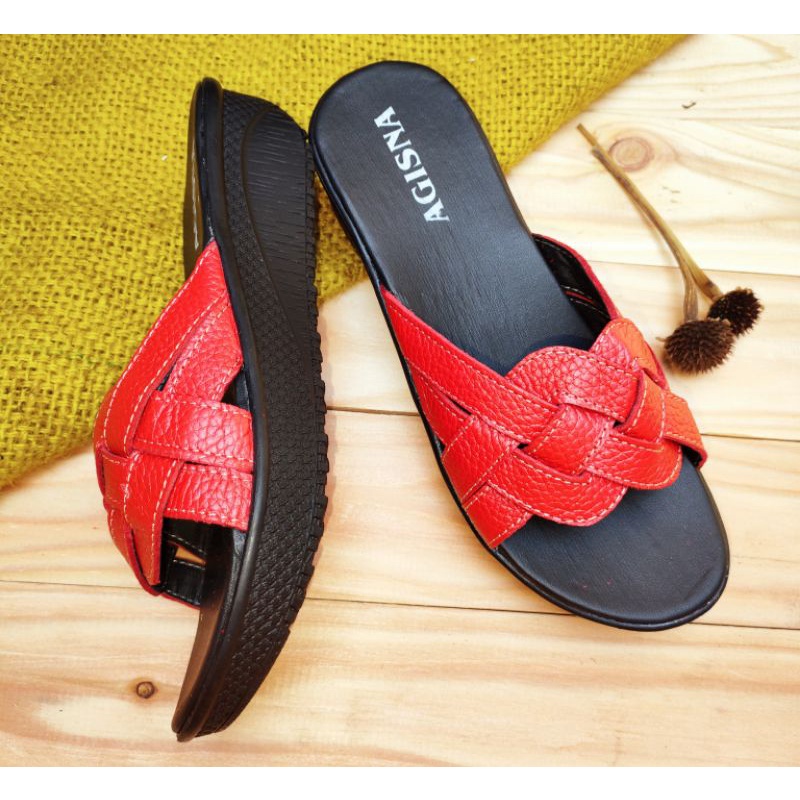 sandal kulit model anyam hak 3 cm