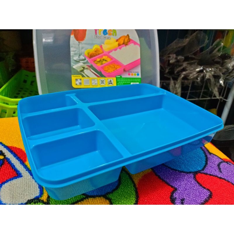 KOTAK NASI, LUNCH BOX, 5 SEKAT BAHAN PLASTIK AMAN