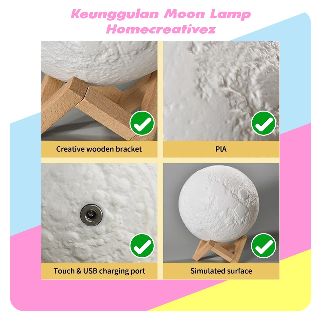 Homecreativez Lampu Bulan 3D Aesthetic Lampu Tidur Kamar 3D Lampu Bulan Moon Light