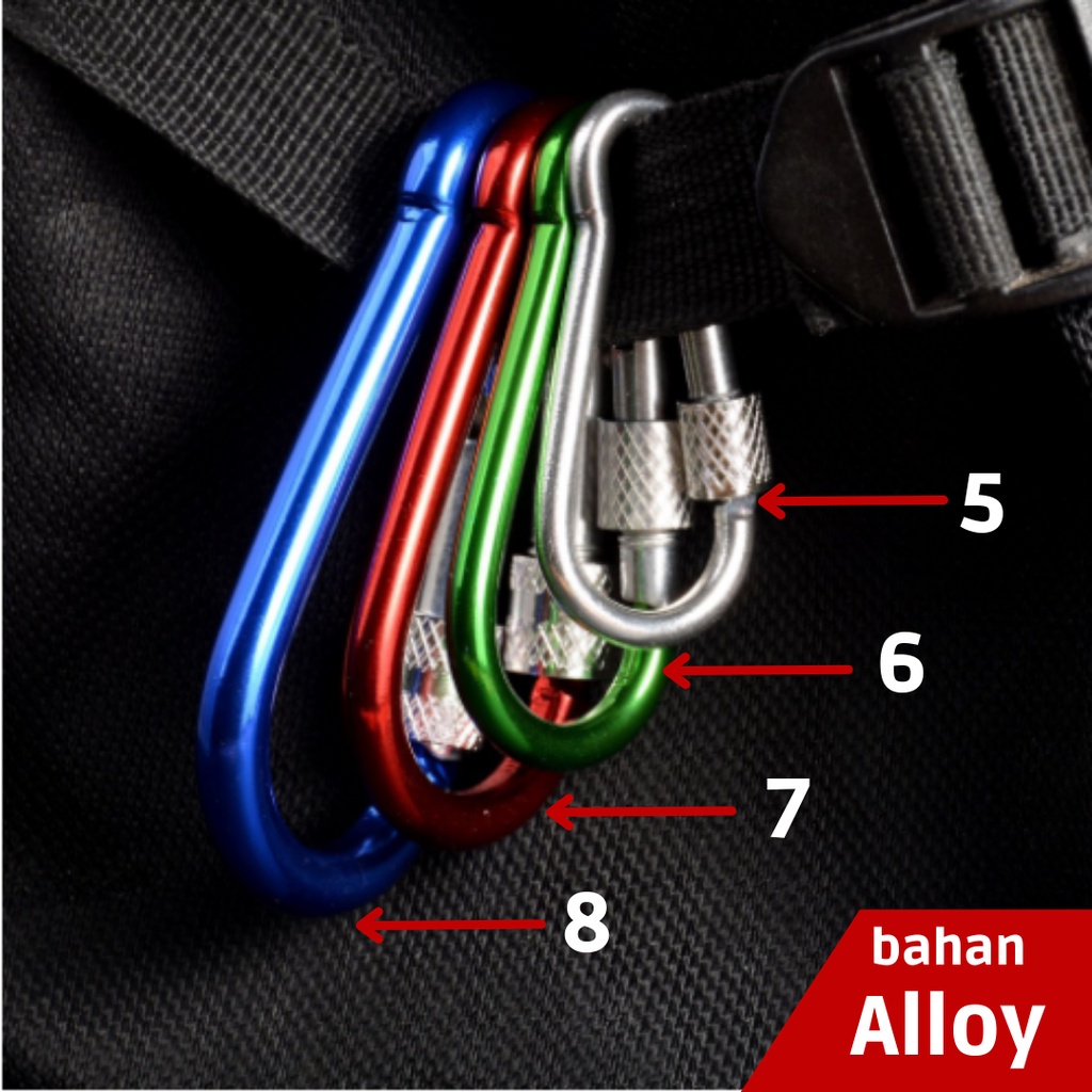 CARABINER SCREW NO 5 CARBINER LOCK Alloy Aluminium Kaitan Gantungan Kunci Mini dengan Pengunci