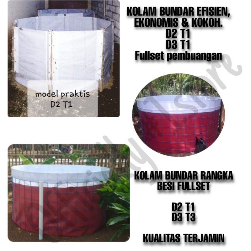 KOLAM BUNDAR D3 FULLSET RANGKA BESI PEMBUANGAN BUDIDAYA KOLAM IKAN KOI KOKI LELE NILA MUJAIR DEWA GURAME CUPANG GUPPY LOBSTER MAS BIBIT