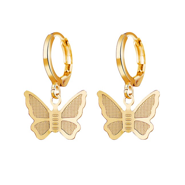 LRC Anting Tusuk Fashion Butterfly Earrings Butterfly Star Alloy Earrings P09442