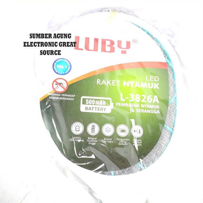 Raket Nyamuk Luby L3826A L3826 Lebar Charge 500mAh Baterai LED Lampu T