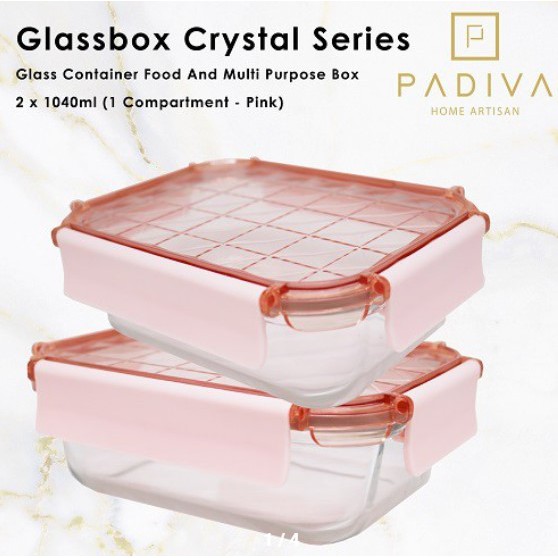 Padiva 1040ml Pink (2pcs) Crystal Glassbox 1 compartment (GBC1040SP)