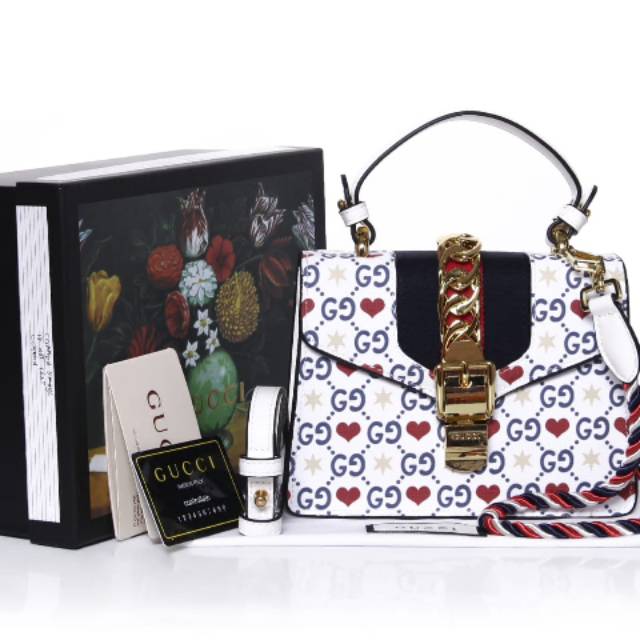 Gucci Sylvie Top Handle Print Love with Box 1759-1 Semipremium Authentic