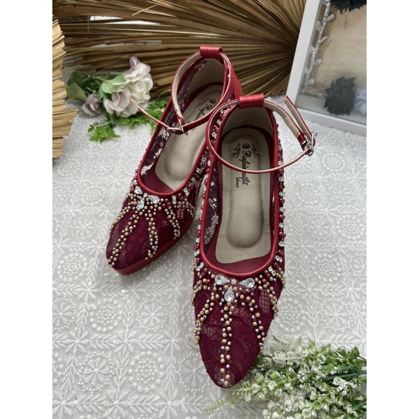 sepatu wedding shoes naira merah marron tali tinggi 10cm