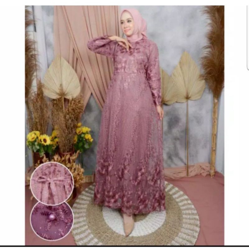GAMIS MODERN BROKAT TULLE AJC 1/GAMIS TERBARU/GAMIS MUSLIM-Lavender