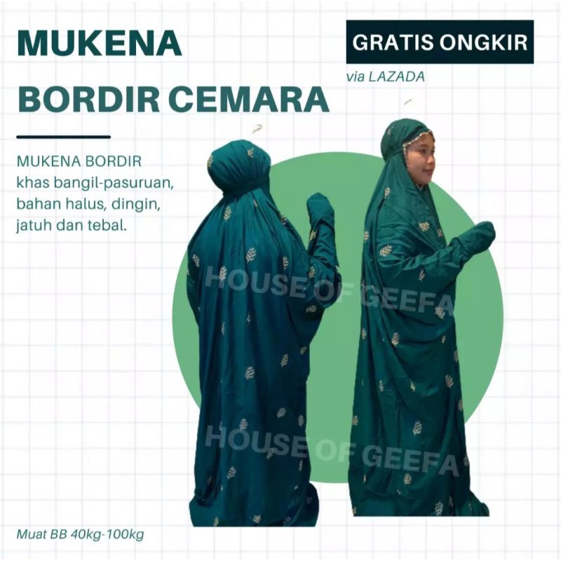 House of Geefa - Mukena Bordir Cemara - Mukenah Terusan - Mukena Dewasa Adem - Rukuh Dewasa - Rukuh 