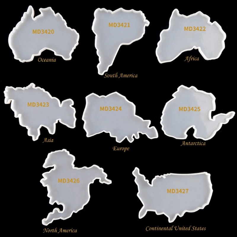 SIY  8Pcs Seven Continents Map Coaster Resin Mold Oceania Africa Europe Asia Map Silicone Tray Fruit Cup Mat Epoxy Resin Mold