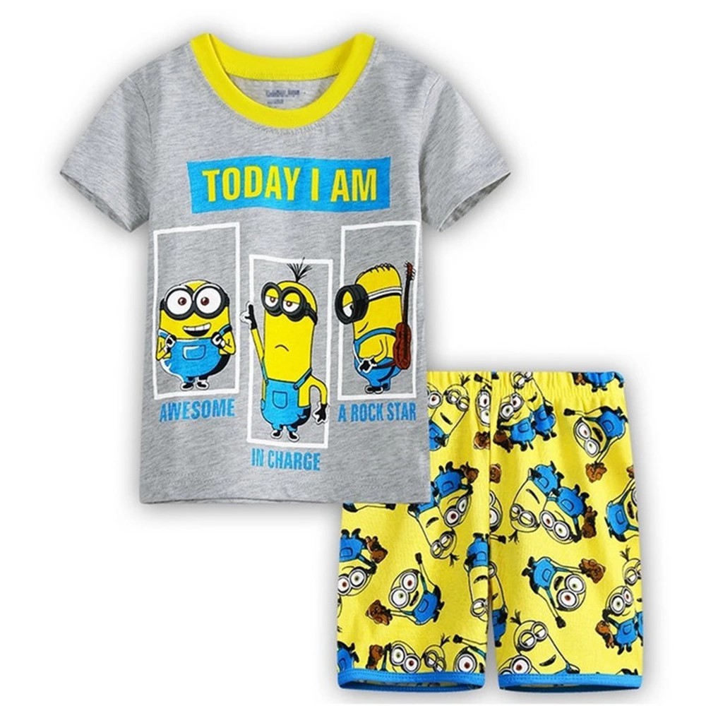 Set 2pcs Piyama Lengan Pendek Dengan Bahan Katun Dan Gambar Kartun Minions Shopee Indonesia