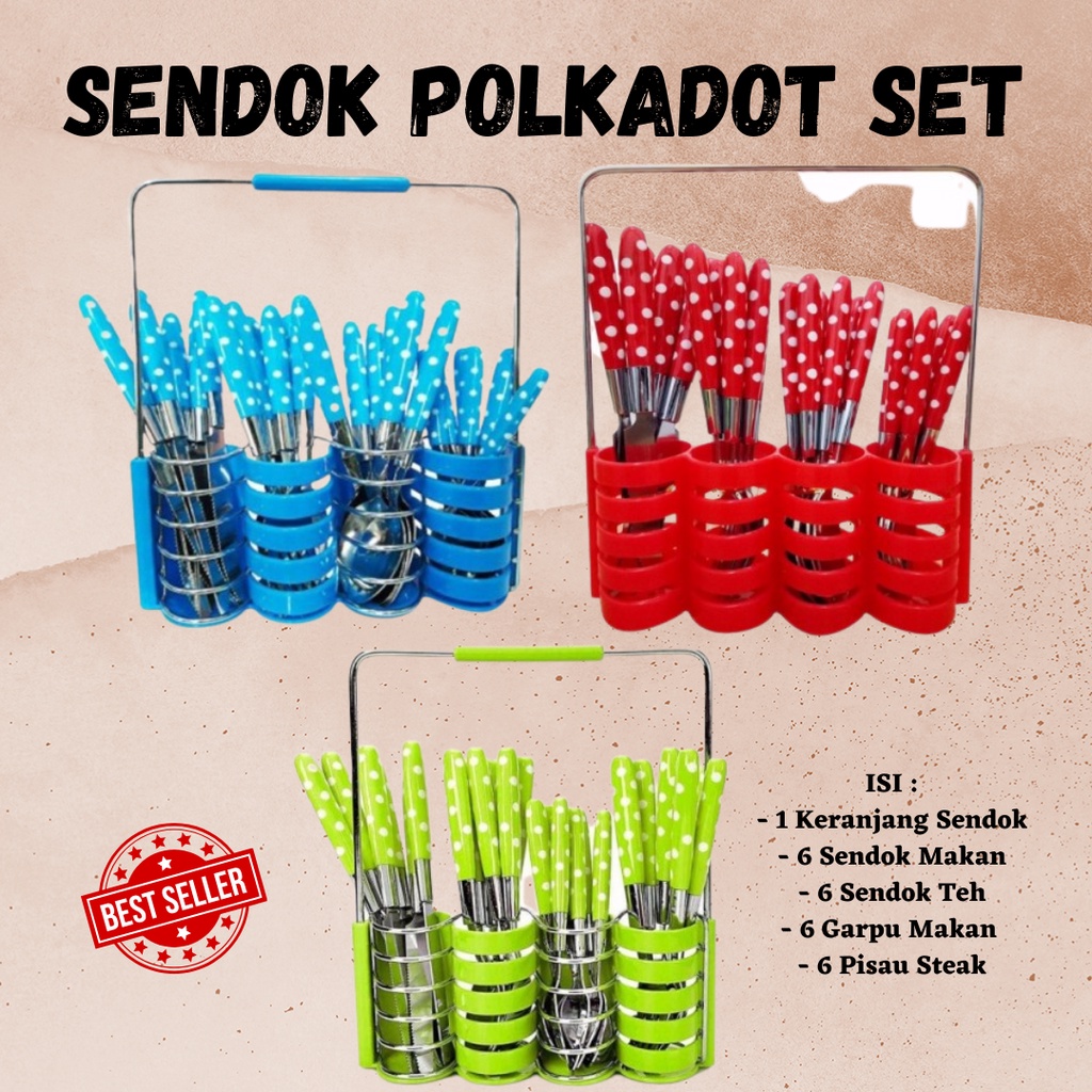 BEST SELLER!! SENDOK POLKADOT SET MOTIF CANTIK LUCU ISI 24 PCS [GRATIS PACKING BUBBLE]