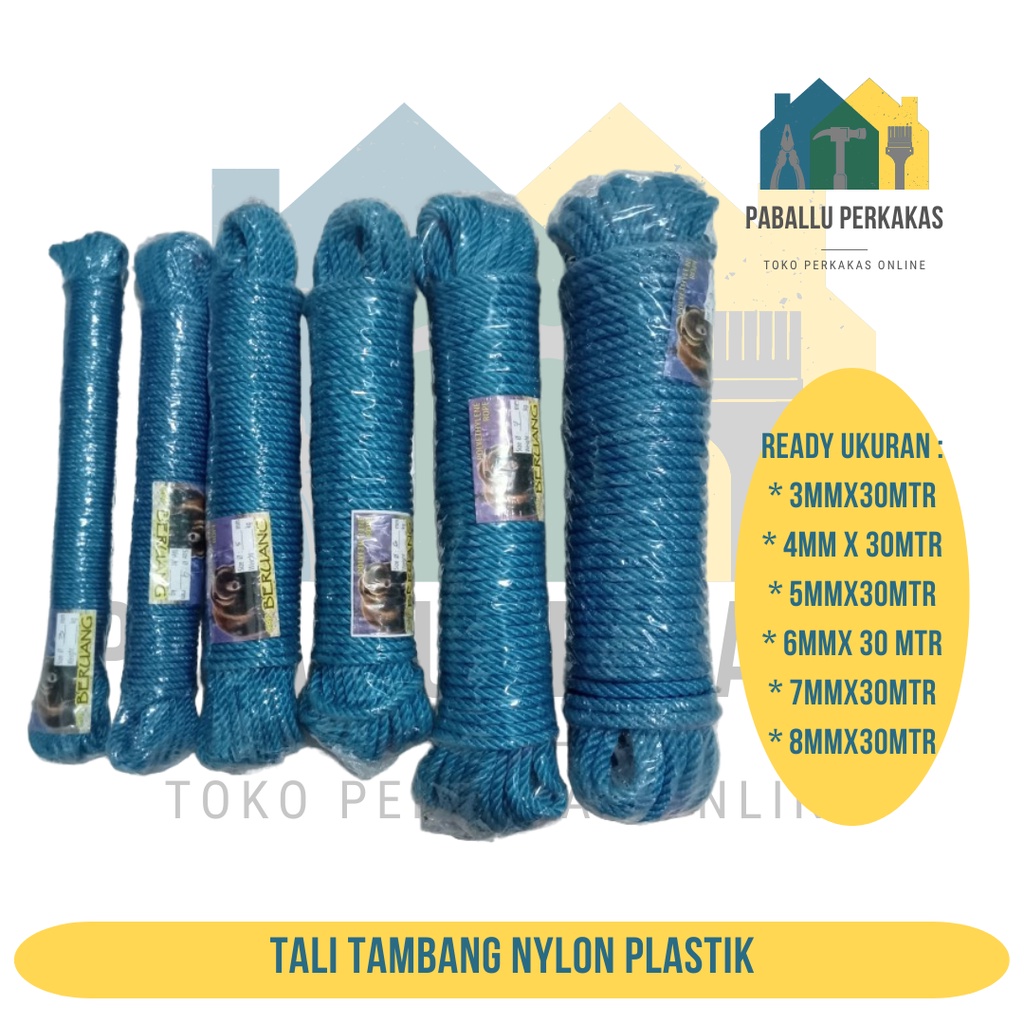 Tali Tambang Plastik Nylon Tebal 3 mm 4 mm / Tali Tambang 30 Meter / Tali Jemuran 3mm 4mm 30mtr