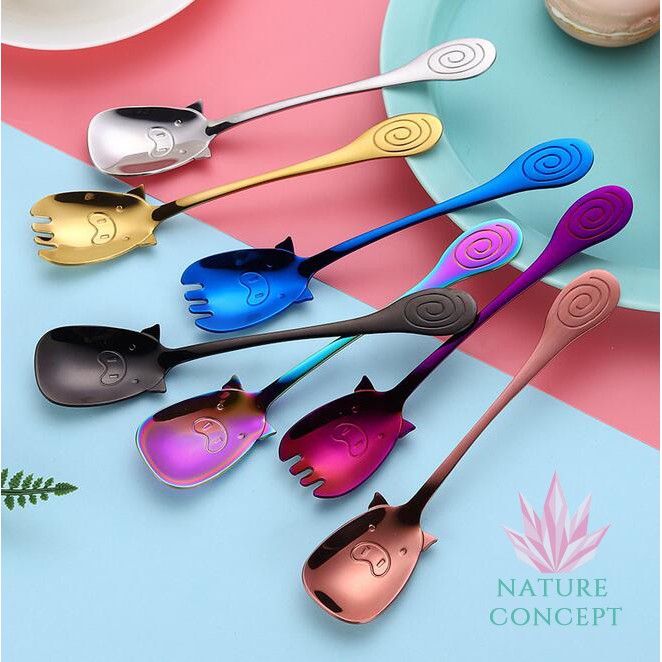 Sendok Garpu SET Unik Cute Piggy Unique Spoon Fork untuk Anak Teh Kopi Gift