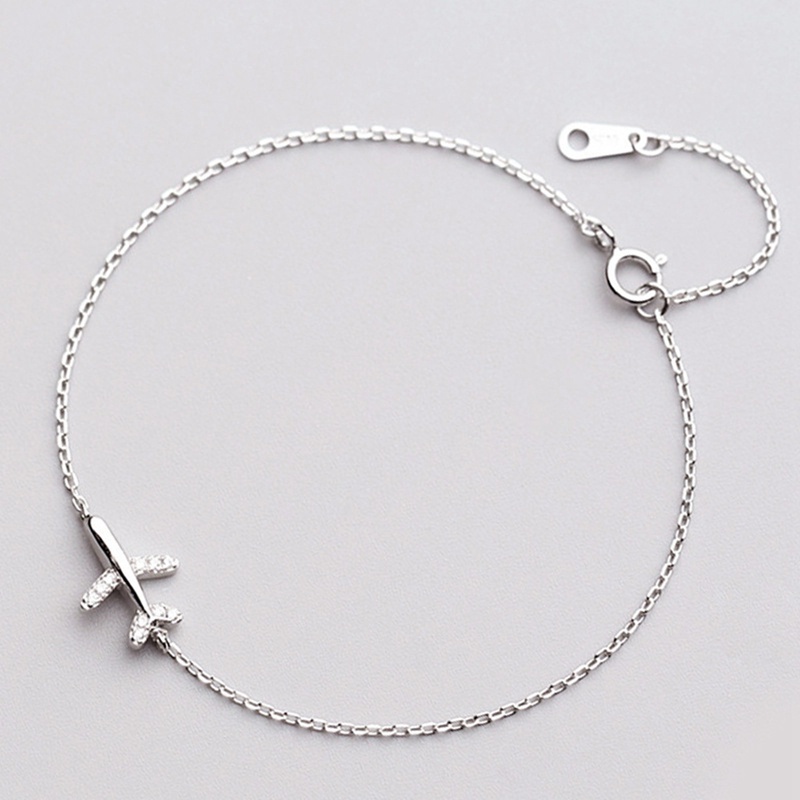 Fancyqube Gelang Rantai Klavikula Sterling Silver 925 Bentuk Pesawat Mini Untuk Wanita