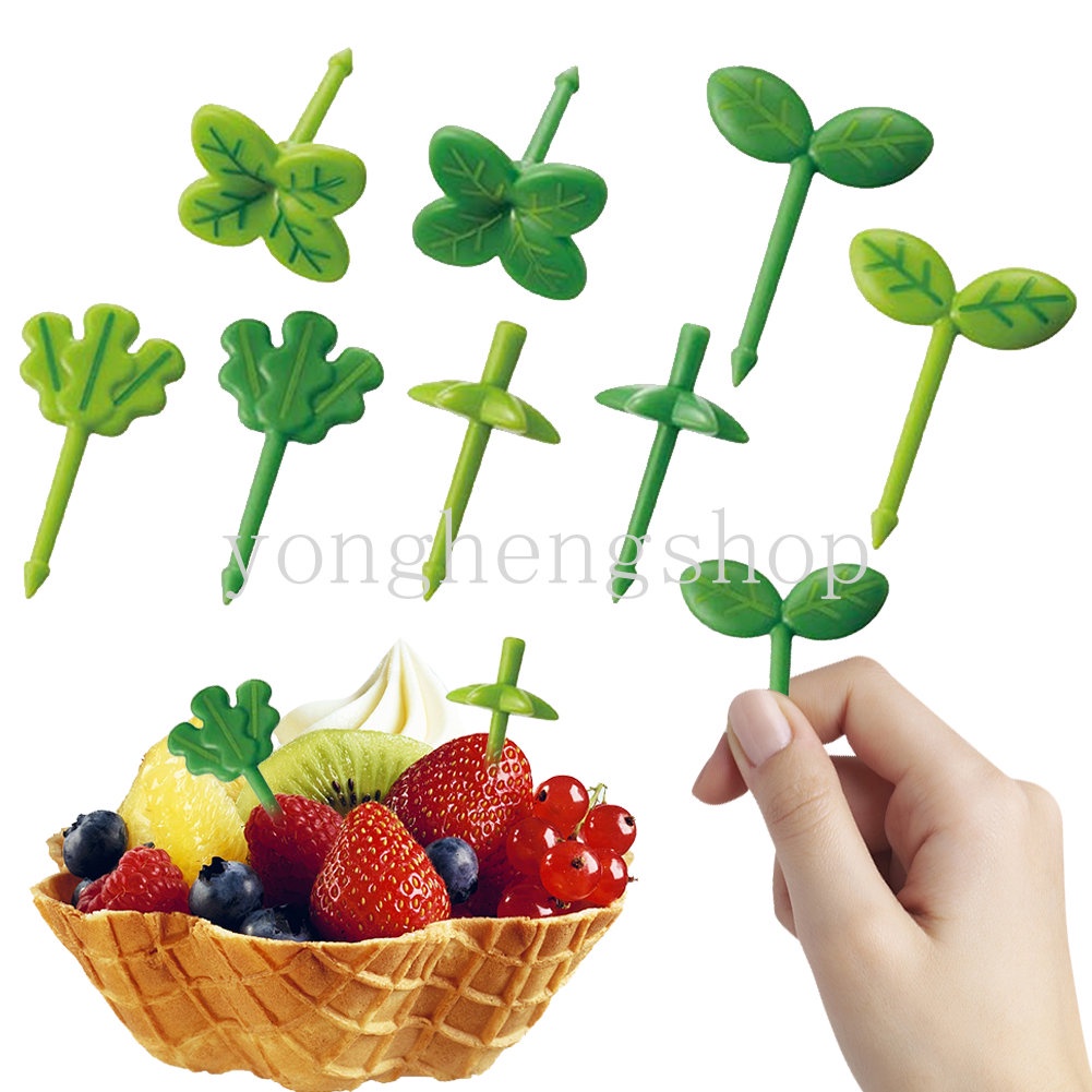 8pcs / set Garpu Buah / Dessert / Kue / Snack Bentuk Daun Untuk Anak