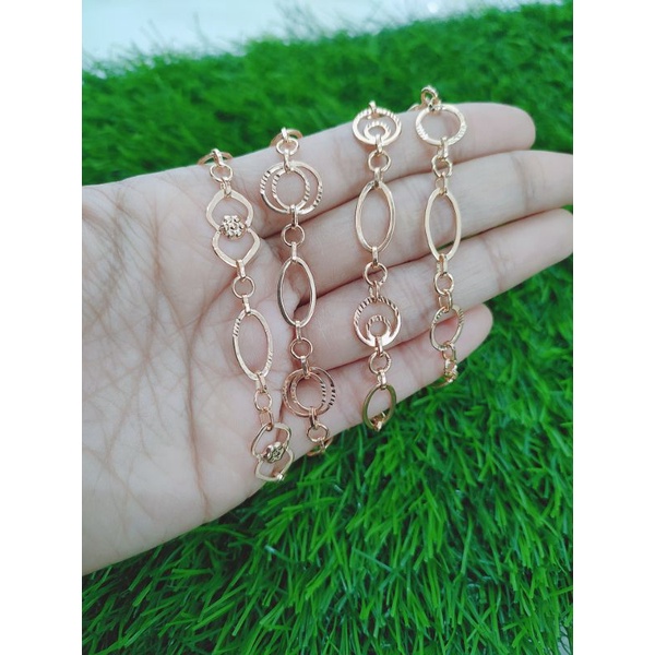 GELANG RANTAI HOLLO BULAT UKIR/GELANG ASLI PERAK 925 LAPIS EMAS/ASLI PERHIASAN SILVER/GELANG FASHION WANITA