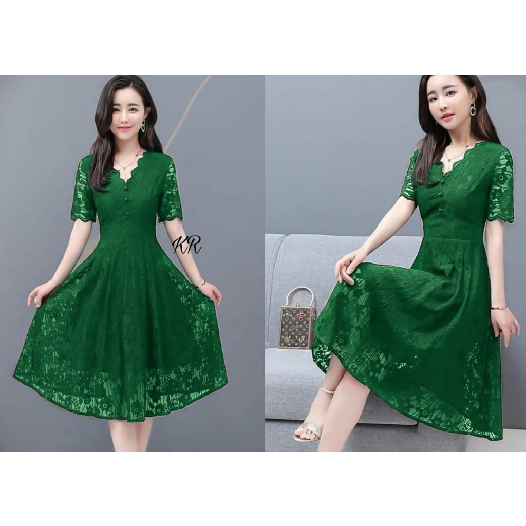 REALPIC 2 UKURAN L XL DRESS MANUELA PAKAIAN WANITA DRESS BRUKAT LAPIS FURING KR ADA VIDEO REAL PICT