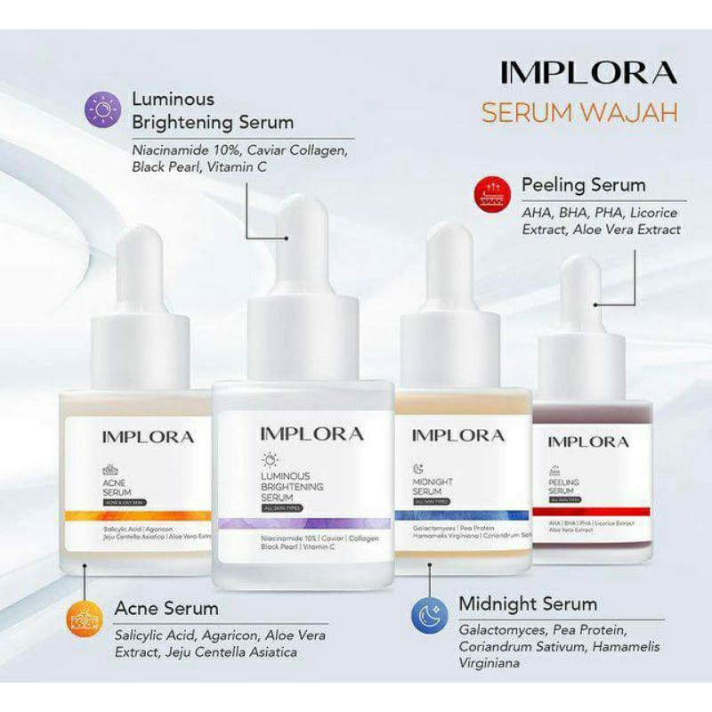 READY STOCK - IMPLORA SERUM FACE SERUM WAJAH ORIGINAL ACNE PEELING BRIGHTENING 24K GOLD HYDRATING SERUM