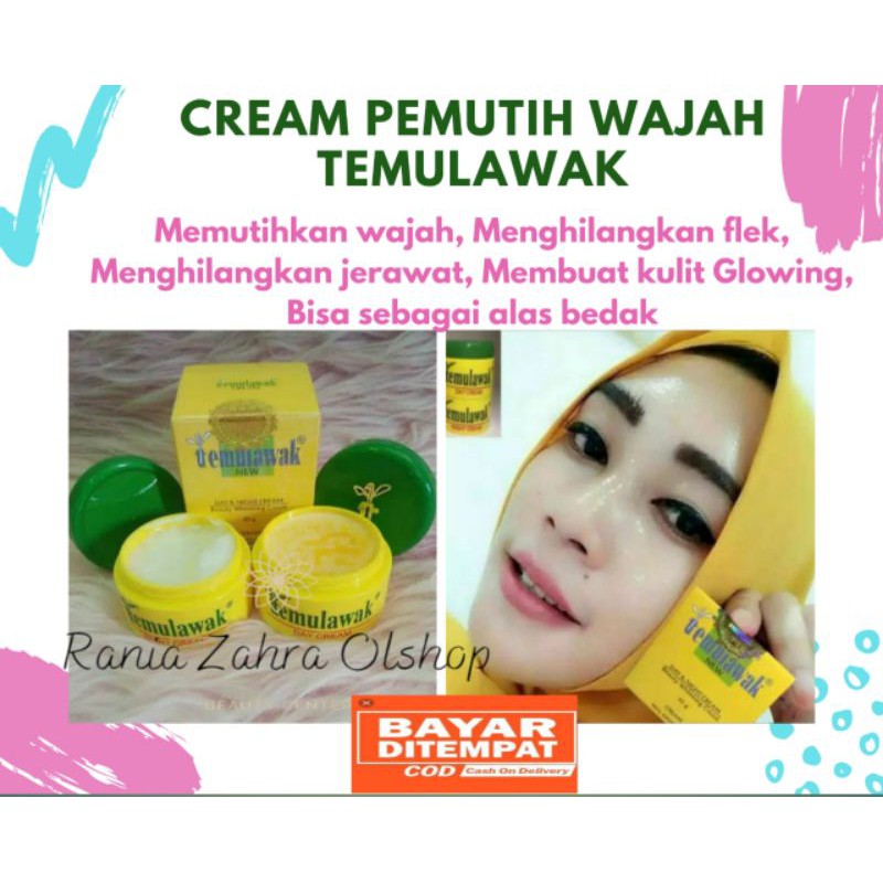 Paket Cream Krim Pemutih Siang Malam Glowing Pelembab Penghilang Jerawat Kulit Wajah Temulawak BPOM