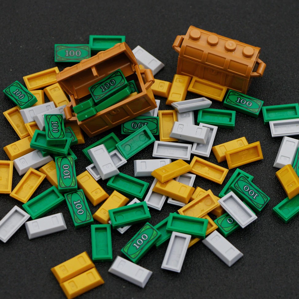 Mainan Lego City Accessories Building Blocks Bullion 100 Dollar Bill Friends Money Gold Bar Silver