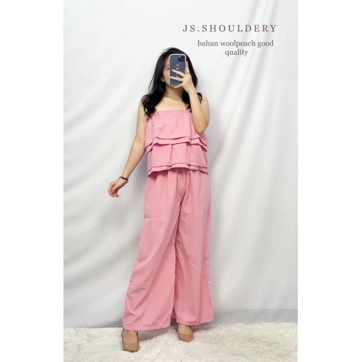 MDLV ~ Jumpsuit Shouldery Jumpsuit Sabrina Celana Panjang Fashion Wanita