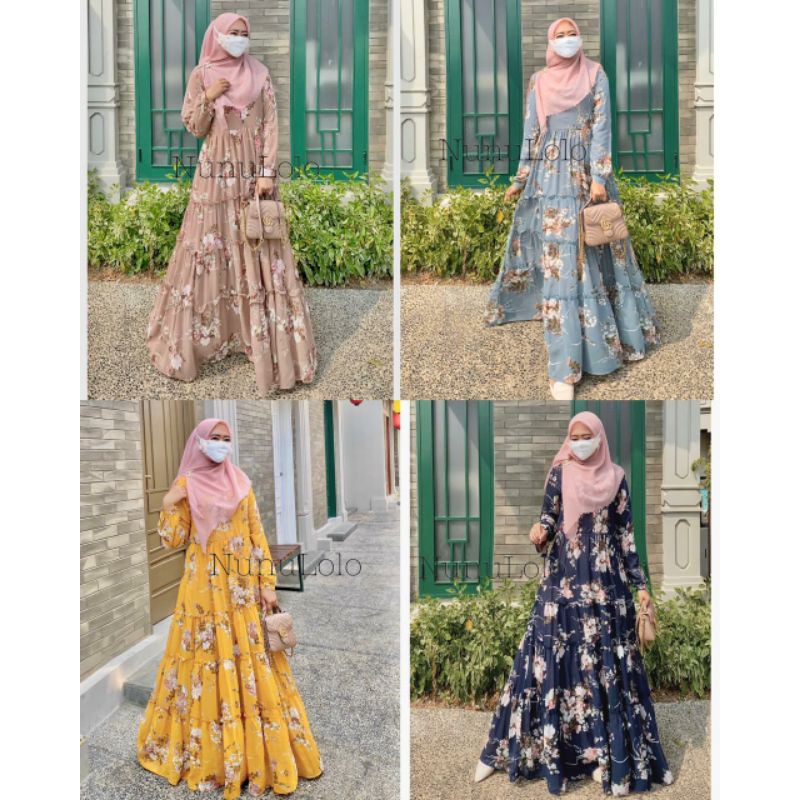 Aara by nunulolo original gamis ceruty motif bunga cantik