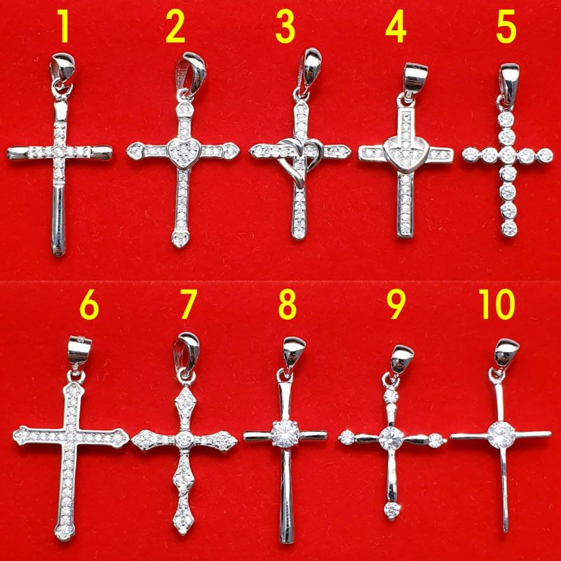 Bandul Salib Perak 925 Lapis Emas Putih - Liontin Salib Silver Asli 925