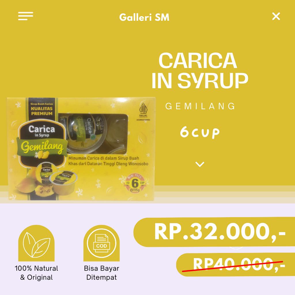 

Carica Gemilangin Syrup Khas Dieng Manisan Isi 6 @125gr Oleh Oleh Original 100%