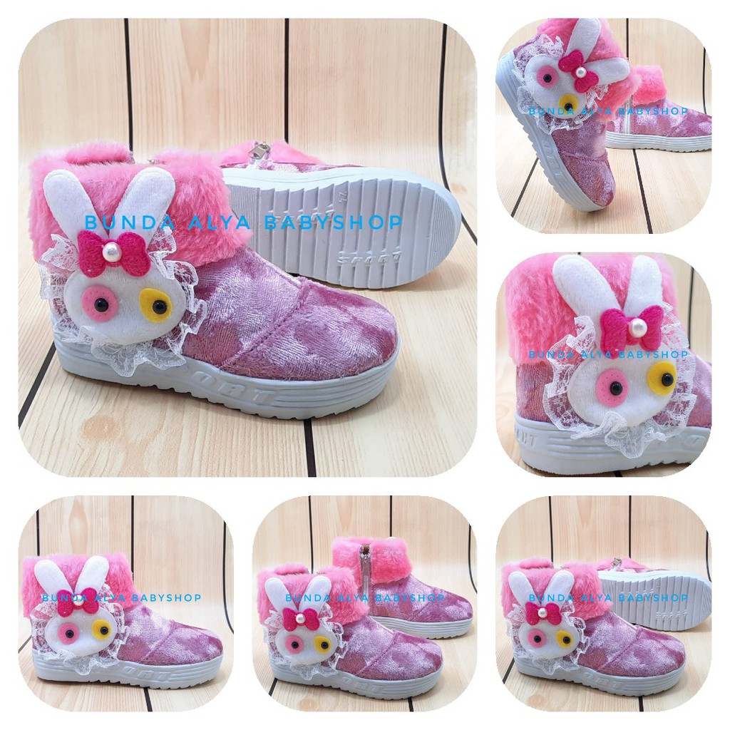 Sepatu Anak Perempuan 1 2 Tahun PINK Sepatu Anak Cewek Boots 1-2 Tahun Bulu Size 22 - 24 Alas Karet Anti Licin