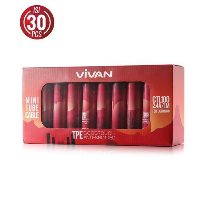 [30 Pcs] VIVAN Kabel Data Charger Iphone Lightning 2.4A Mini Tube CTL100 - ORIGINAL