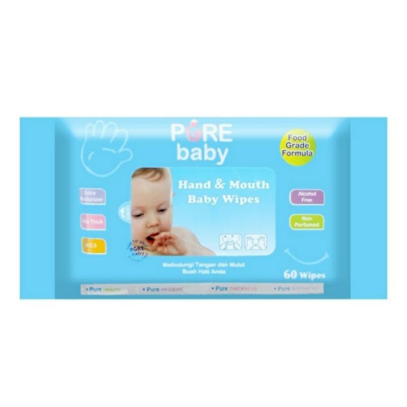 Pure Baby Wipes Hand &amp; Mouth 60s - aloe vera