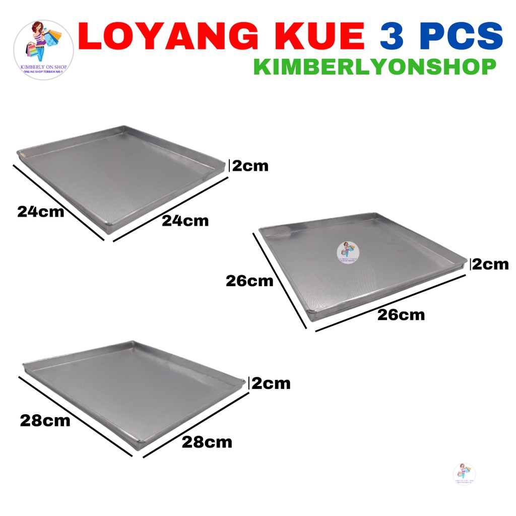 Kimberlyonshop Loyang Oven Kotak Persegi 1 Set 3 Pcs Aluminium