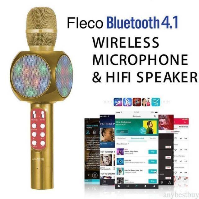 MIC KARAOKE BLUETOOTH ORIGINAL FLECO WS1816/MICROPHONE PORTABLE SPEAKER WIRELESS/MIKROPON SMULE KTV