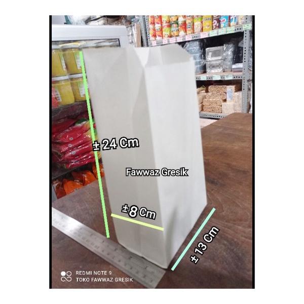 Kantong Kertas Paper Bag 13x25x8 cm Grade Putih Kraft Coklat Polos isi 100 / Kertas Makanan / Kantong Pembungkus Gorengan