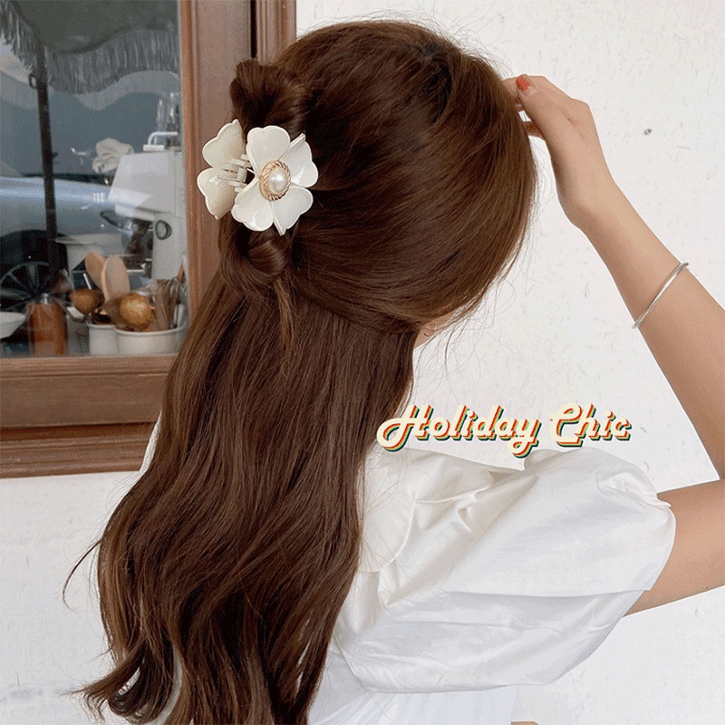 Sweetheart Ins Hot Girl Flower Catch Clip Shark Clip Personality Hair Catch Back Head Clip Temperament Hairpin Net