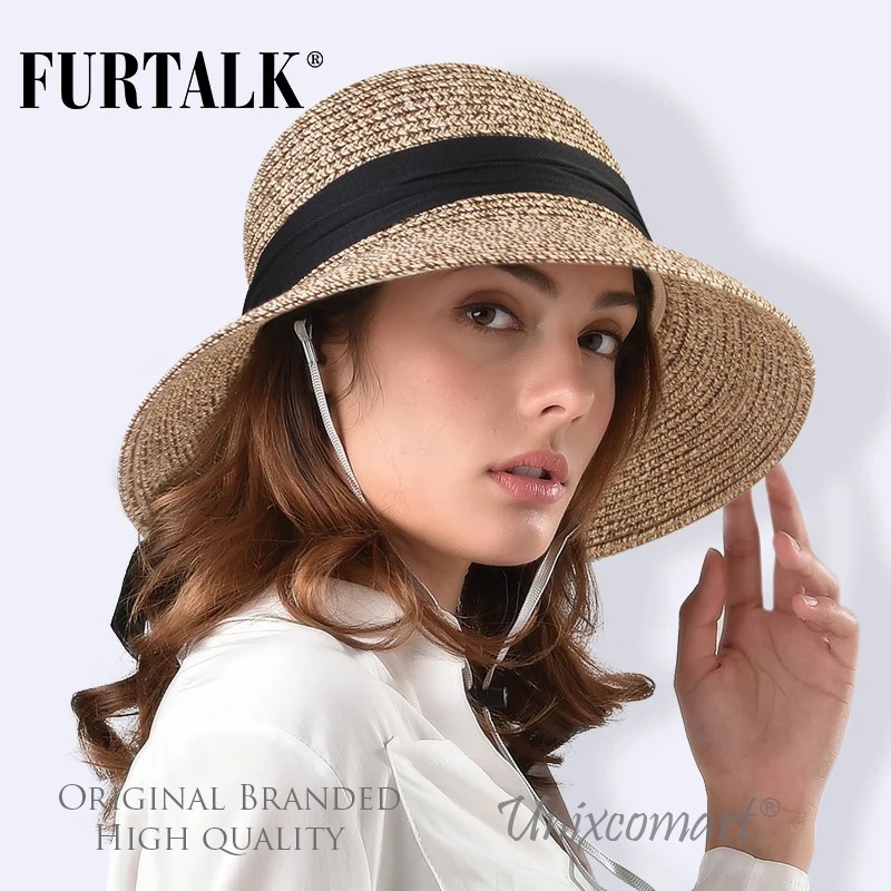 Furtalk SH020 Straw Hat Topi Pantai Rajut Panama Fedora Jerami