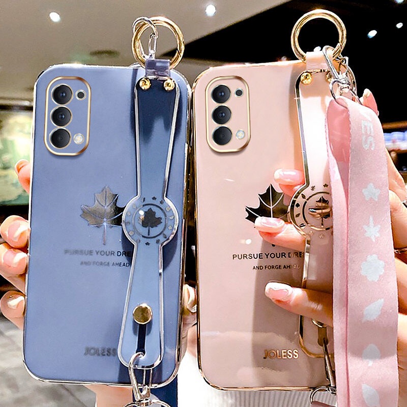 Case Motif Daun Maple Dengan lanyard Untuk OPPO Reno 4 4G