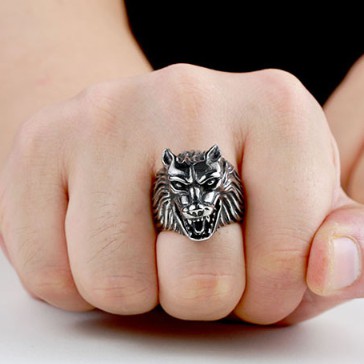 SEUSUK  Perhiasan Cincin Punk Vintage Desain Serigala Keren untuk Pria