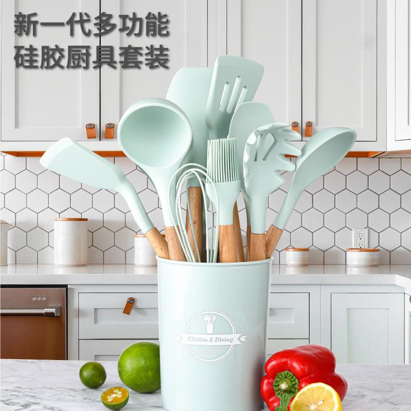 Silicone Utensil Set isi 12pcs Spatula Silicone Set BPA Free + Wadah + Alas Sendok