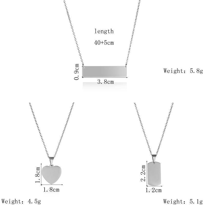 Kalung Dengan Liontin Bentuk Hati Persegi Panjang Geometris Bahan Stainless Steel Untuk Pria Dan Wanita