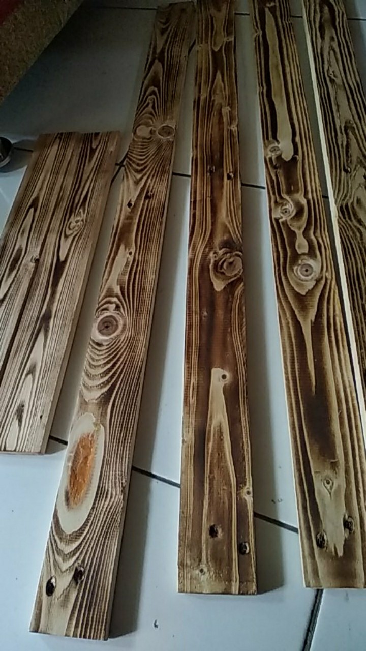 Papan Kayu Jati Belanda Motif Bakar & Polos 100cm